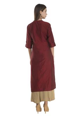 Womens Embroidered Straight Polly Silk Kurta 2