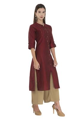 Womens Embroidered Straight Polly Silk Kurta 3