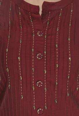 Womens Embroidered Straight Polly Silk Kurta 4