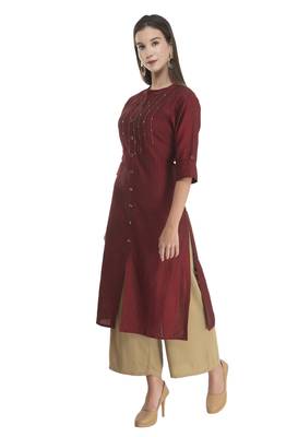 Womens Embroidered Straight Polly Silk Kurta 5
