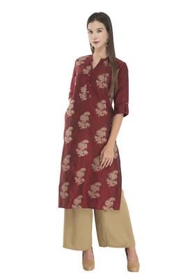 Womens Embroidered Straight Polly Silk Kurta 1