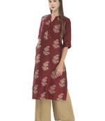 Womens Embroidered Straight Polly Silk Kurta