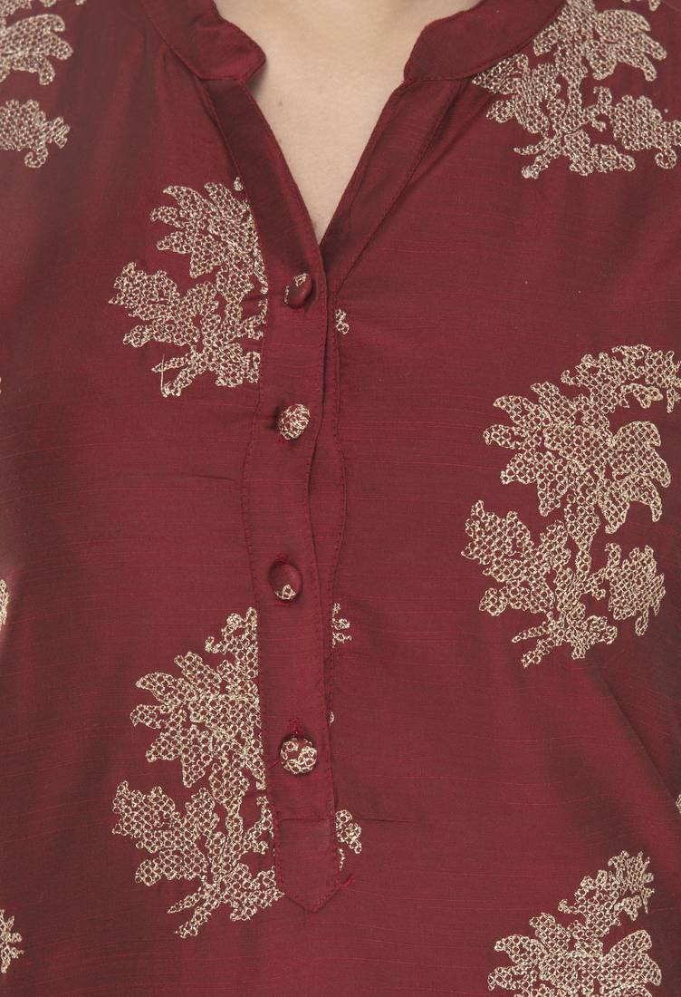 Womens Embroidered Straight Polly Silk Kurta