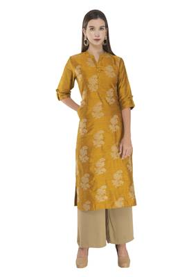 Womens Embroidered Straight Polly Silk Kurta 1