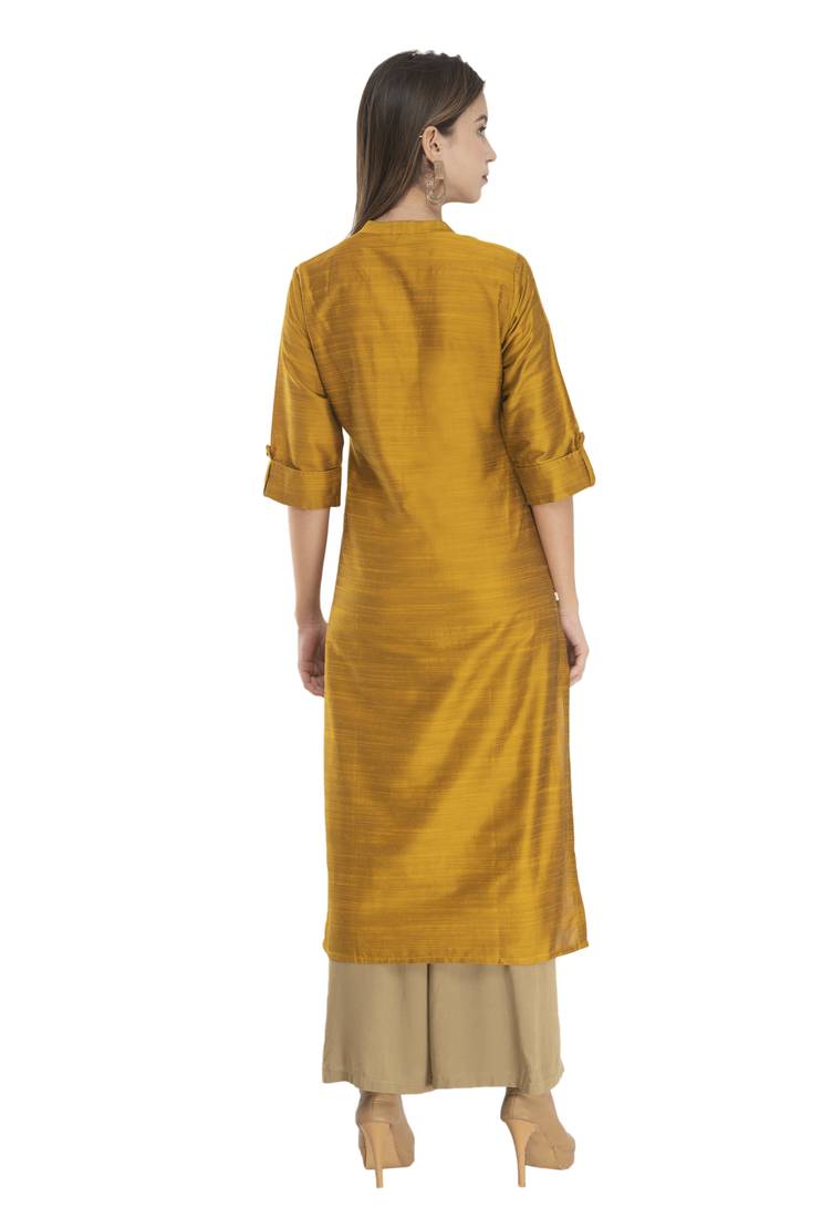 Womens Embroidered Straight Polly Silk Kurta