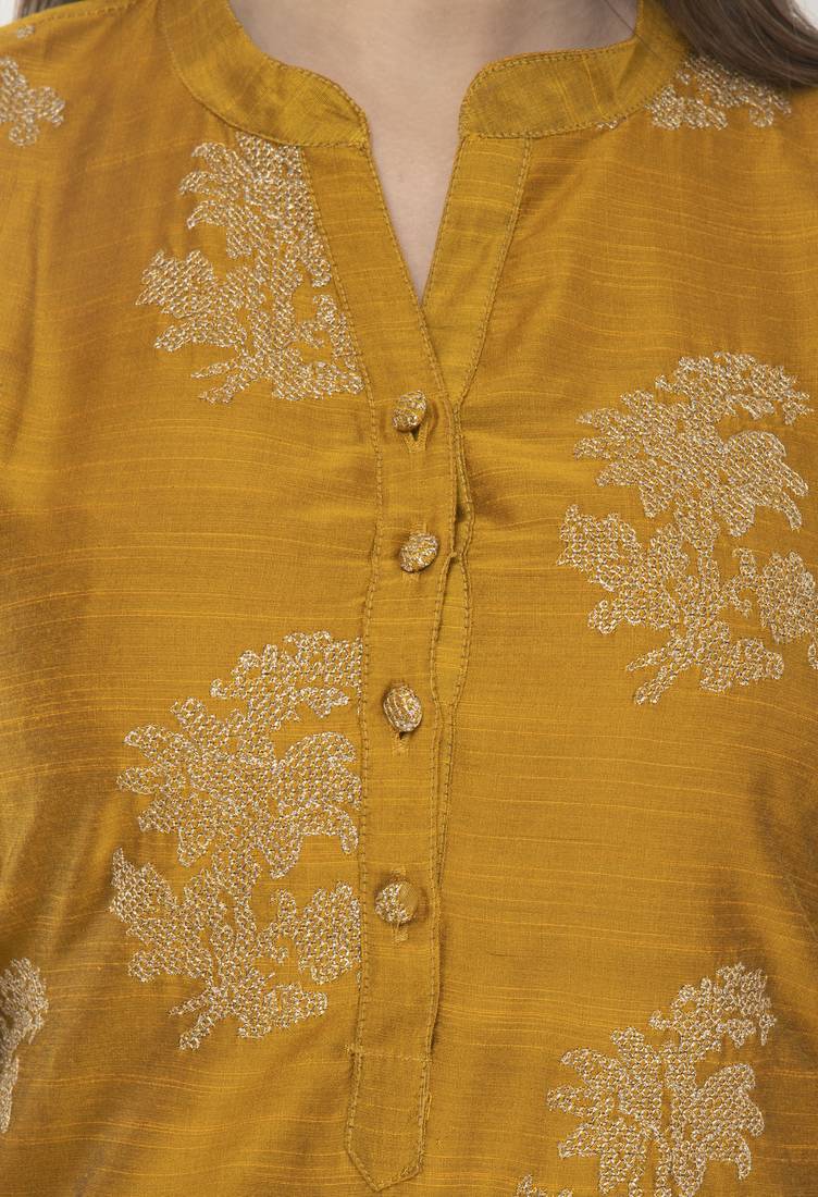 Womens Embroidered Straight Polly Silk Kurta