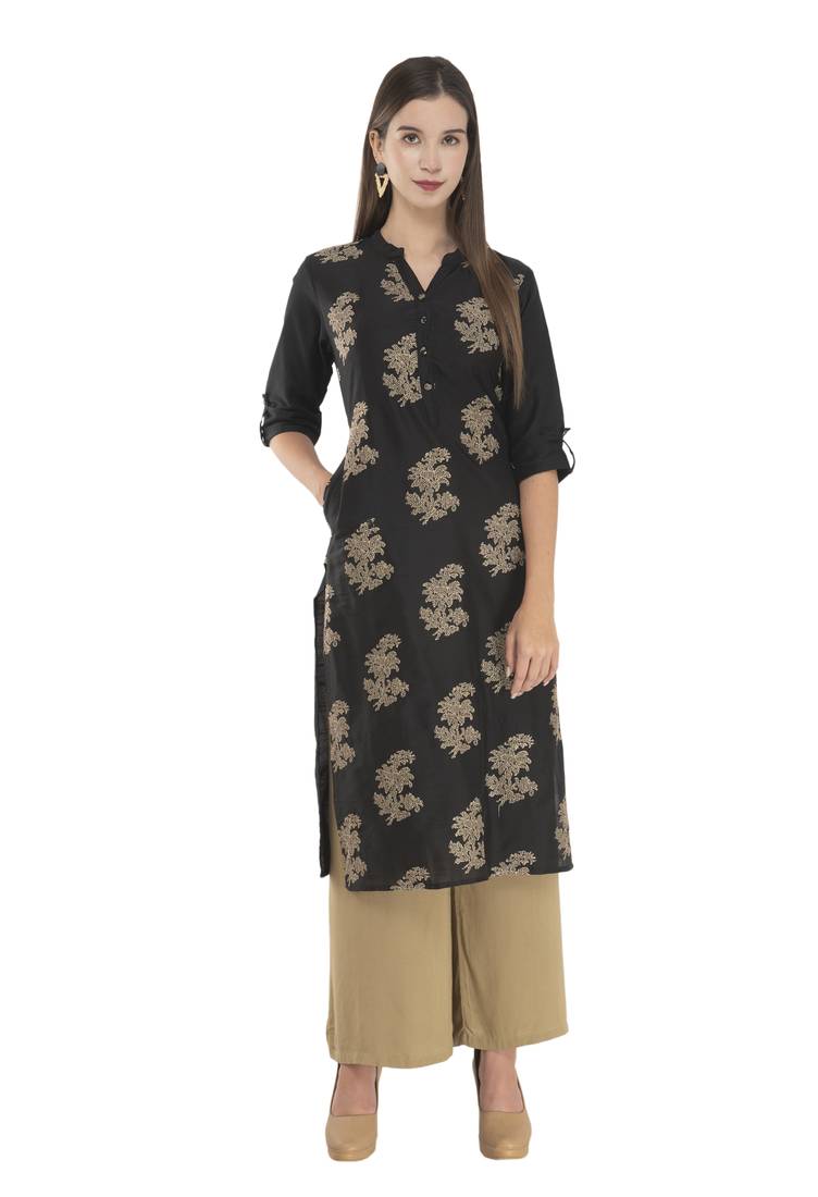 Womens Embroidered Straight Polly Silk Kurta