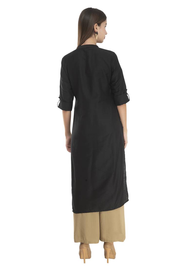 Womens Embroidered Straight Polly Silk Kurta