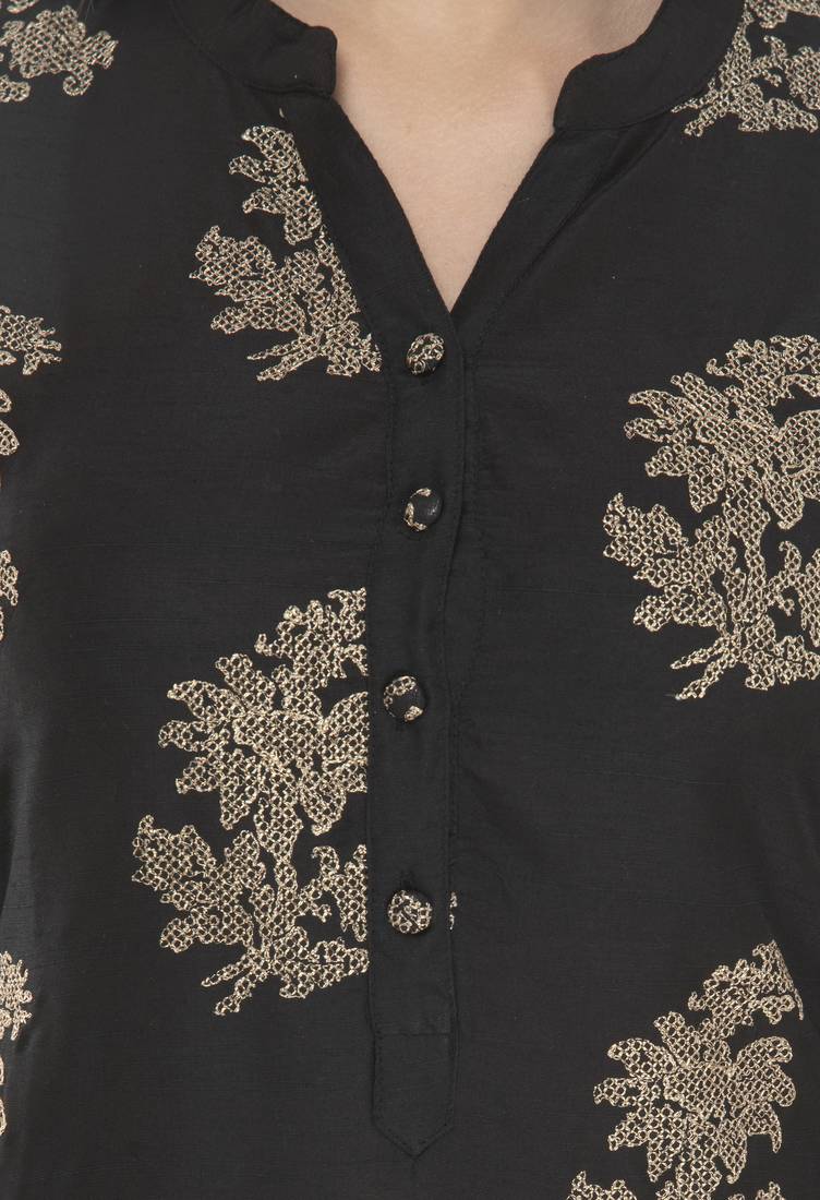 Womens Embroidered Straight Polly Silk Kurta