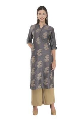 Womens Embroidered Straight Polly Silk Kurta 1