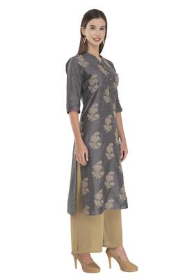 Womens Embroidered Straight Polly Silk Kurta 3
