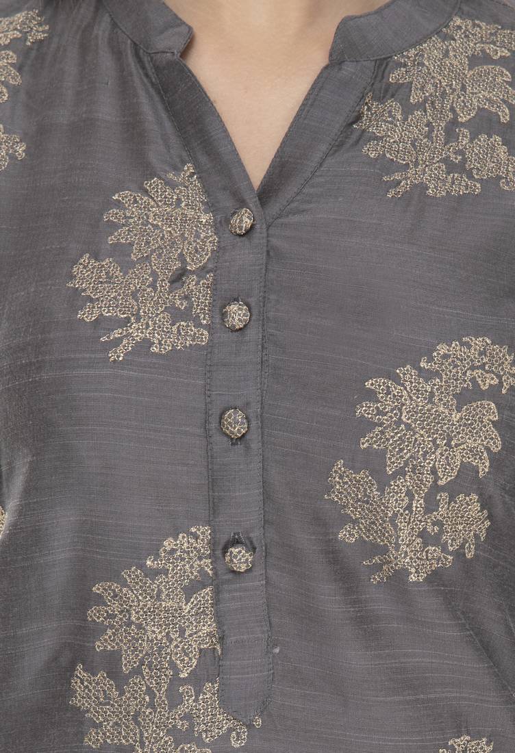 Womens Embroidered Straight Polly Silk Kurta