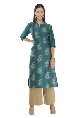 Womens Embroidered Straight Polly Silk Kurta 1