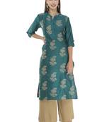 Womens Embroidered Straight Polly Silk Kurta