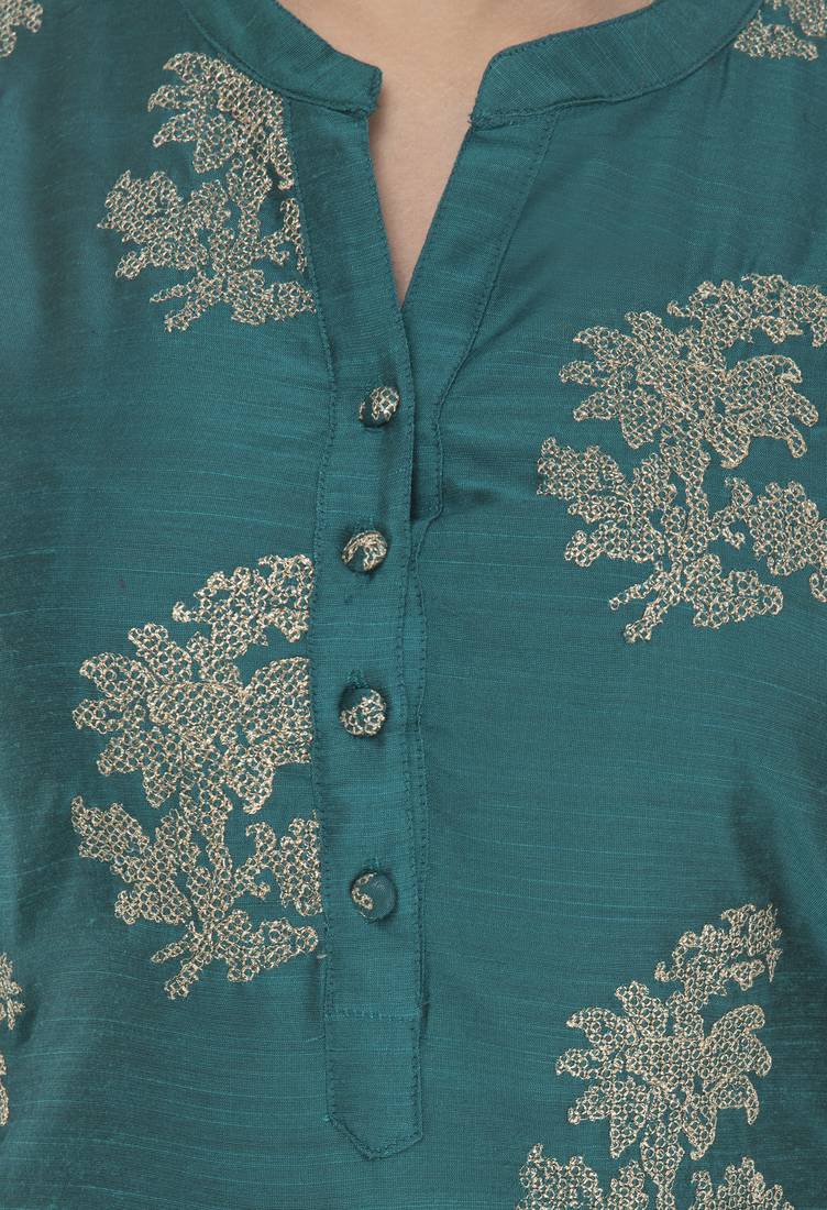 Womens Embroidered Straight Polly Silk Kurta