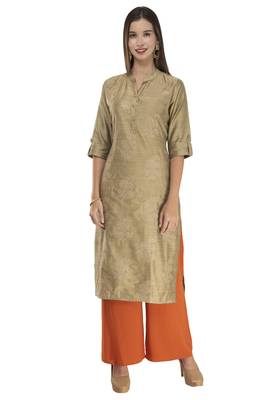 Womens Embroidered Straight Polly Silk Kurta 1