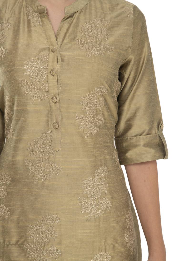 Womens Embroidered Straight Polly Silk Kurta