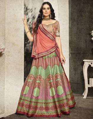 Multicolor floral print silk unstitched lehenga 1