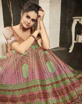 Multicolor floral print silk unstitched lehenga 4