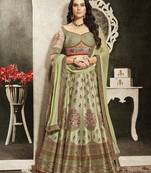 Olive floral print silk unstitched lehenga