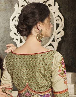 Olive floral print silk unstitched lehenga 2