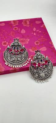 Contemporary Silver Oxidized Stone Studded Designer Earrings 3