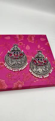 Contemporary Silver Oxidized Stone Studded Designer Earrings 1