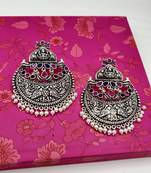 Contemporary Silver Oxidized Stone Studded Designer Earrings