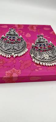 Contemporary Silver Oxidized Stone Studded Designer Earrings 4