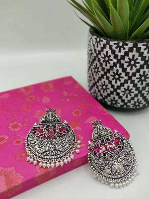 Contemporary Silver Oxidized Stone Studded Designer Earrings 5