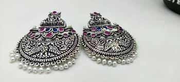 Contemporary Silver Oxidized Stone Studded Designer Earrings 6