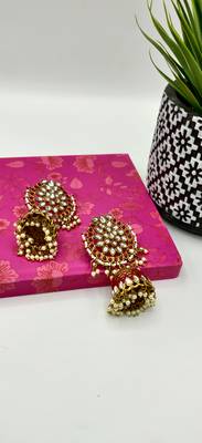 Red Meenakari  Kundan Contemporary Jhumkas 3