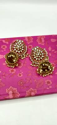 Red Meenakari  Kundan Contemporary Jhumkas 4