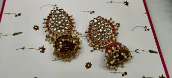 Red Meenakari  Kundan Contemporary Jhumkas 6