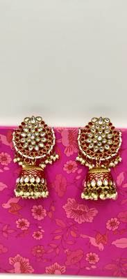 Red Meenakari  Kundan Contemporary Jhumkas 1