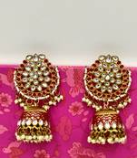 Red Meenakari  Kundan Contemporary Jhumkas