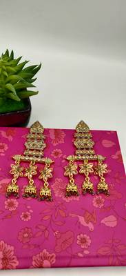 Designer Gold Toned & Grey Contemporary Earrings 4