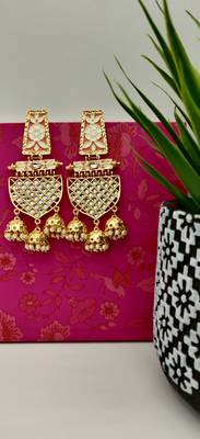 Peach Enamelled Kundan Contemporary Jhumki Earrings 1
