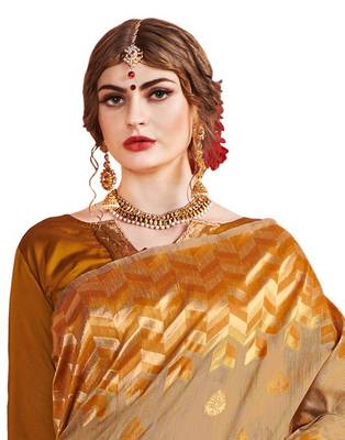Mustard woven linen saree with blouse 3