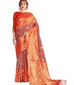 Orange woven linen saree with blouse
