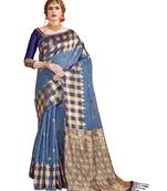 Blue woven linen saree with blouse