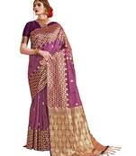 Onion pink woven linen saree with blouse