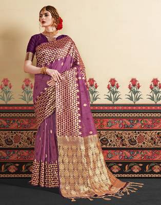 Onion pink woven linen saree with blouse 2