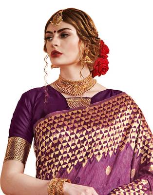 Onion pink woven linen saree with blouse 3