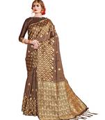 Brown woven linen saree with blouse