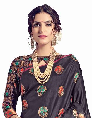 Black woven tussar silk saree with blouse 3