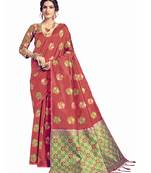 Coral woven tussar silk saree with blouse