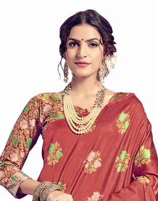 Coral woven tussar silk saree with blouse 3
