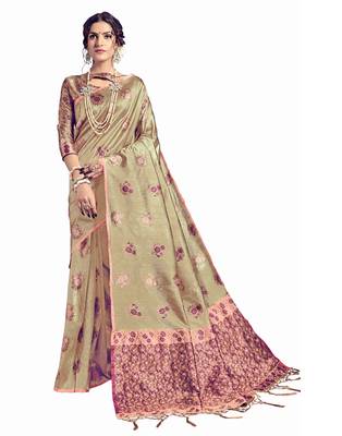 Gold woven tussar silk saree with blouse 1