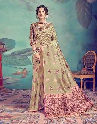 Gold woven tussar silk saree with blouse 2